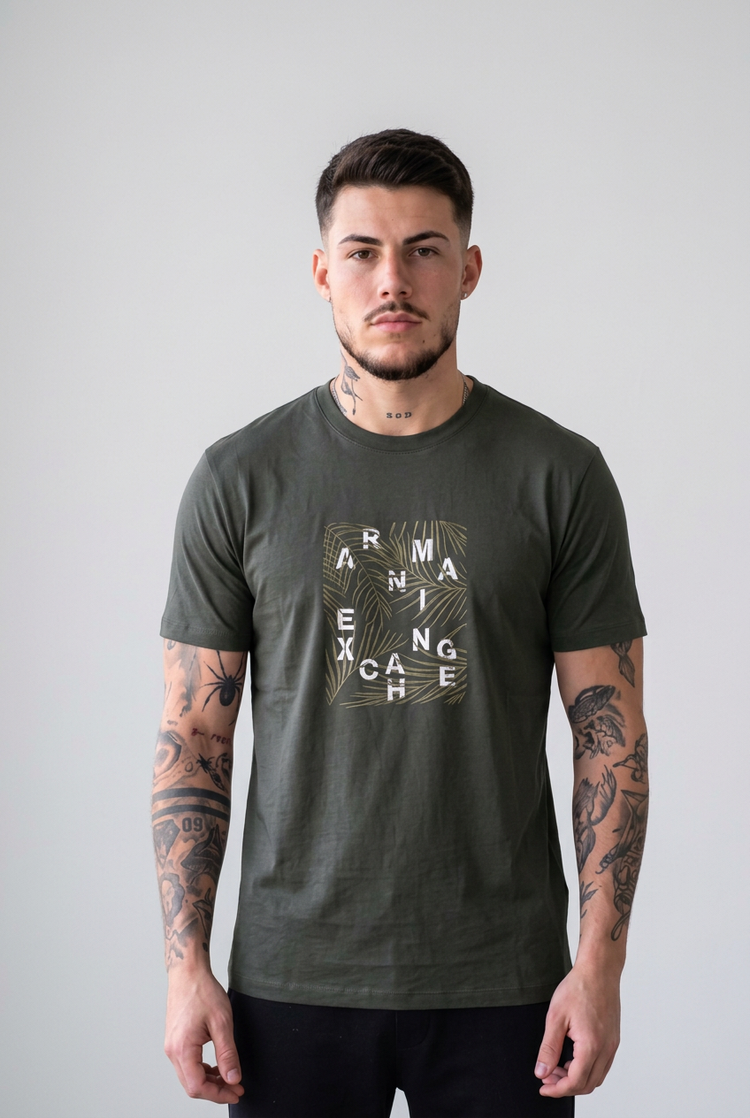 Camiseta Armani Exchange estampado tropical verde