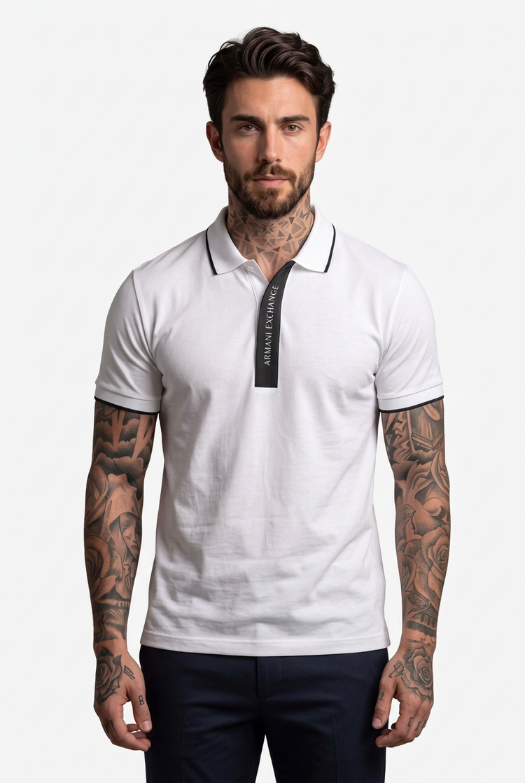 Polo Armani Exchange blanco con tira de logo