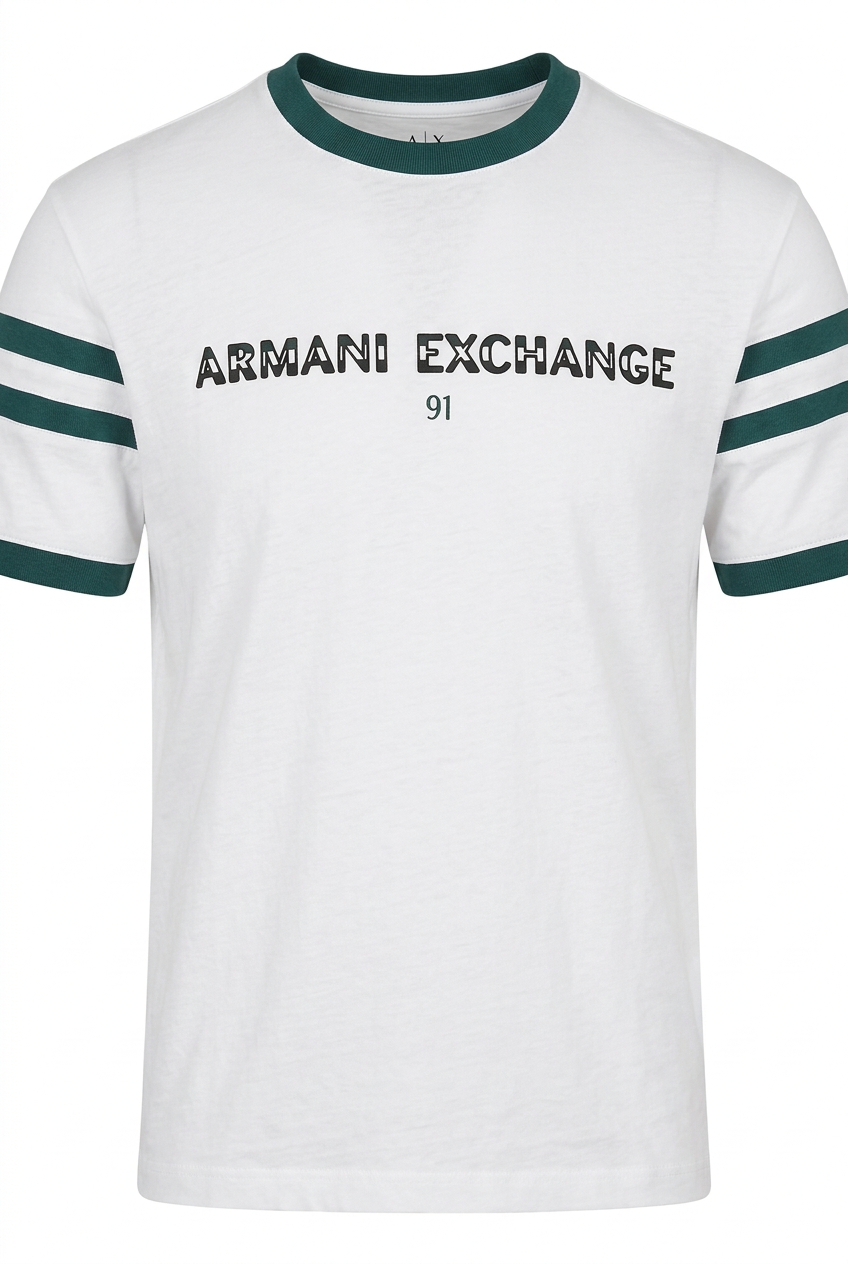 Camiseta Armani Exchange blanca con ribetes verdes