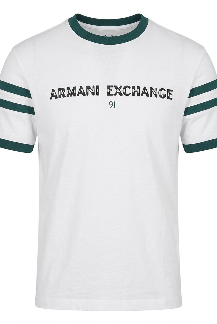 Camiseta Armani Exchange blanca con ribetes verdes