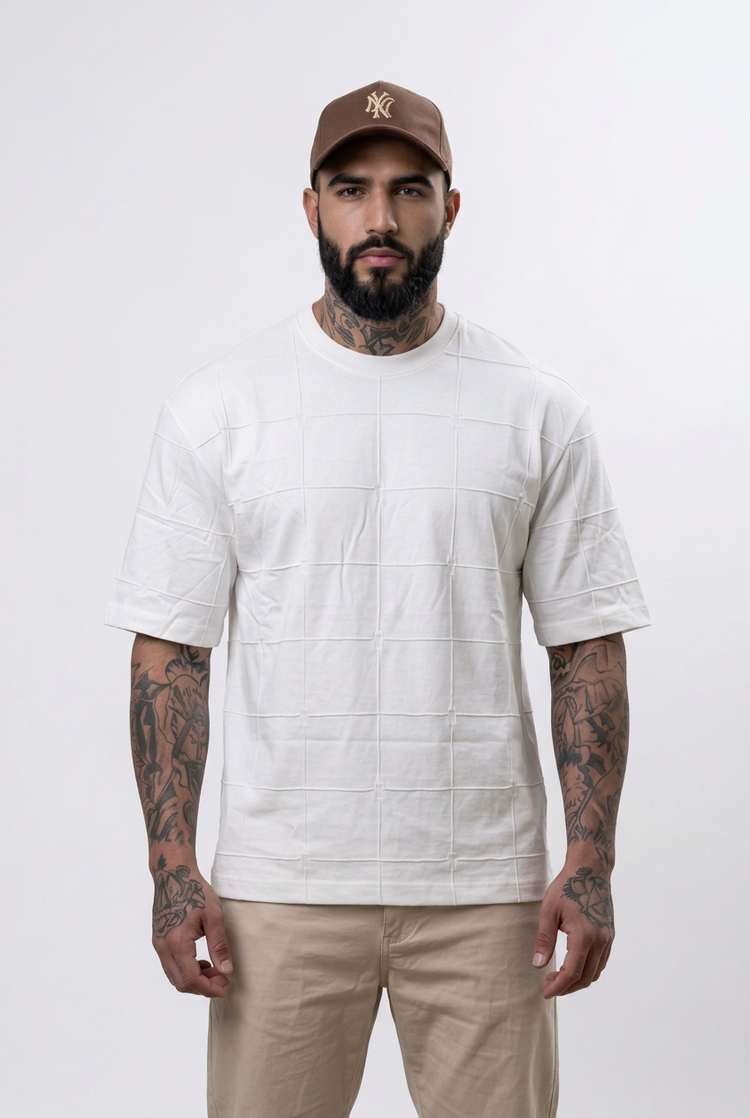 Camiseta Armani Exchange blanca de textura cuadriculada