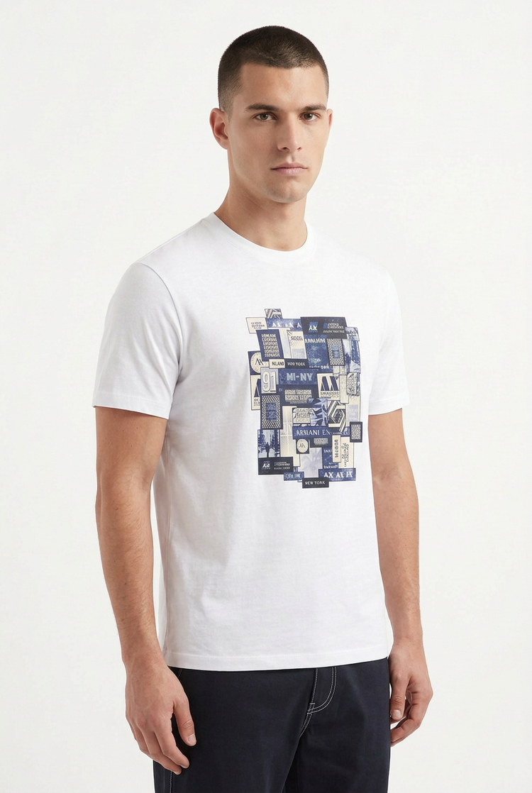 Camiseta Armani Exchange blanca collage MI-NY