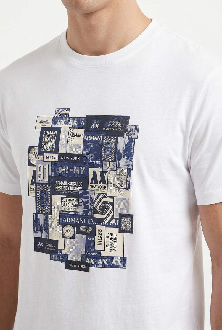 Camiseta Armani Exchange blanca collage MI-NY
