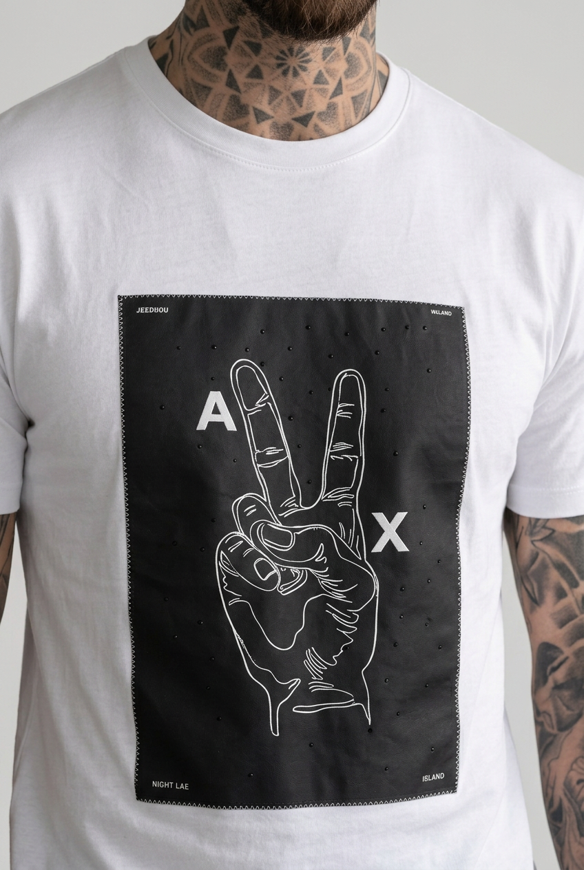 Camiseta Armani Exchange blanca con mano peace