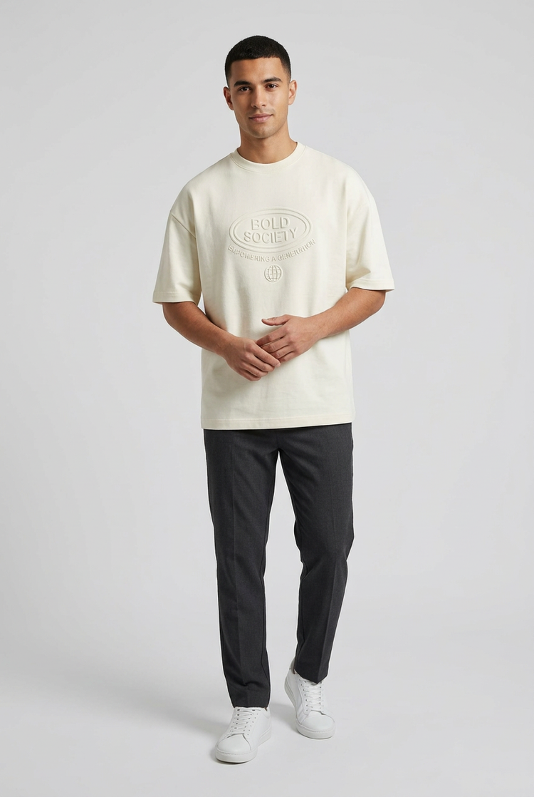 Camiseta Pull&Bear crema con relieve