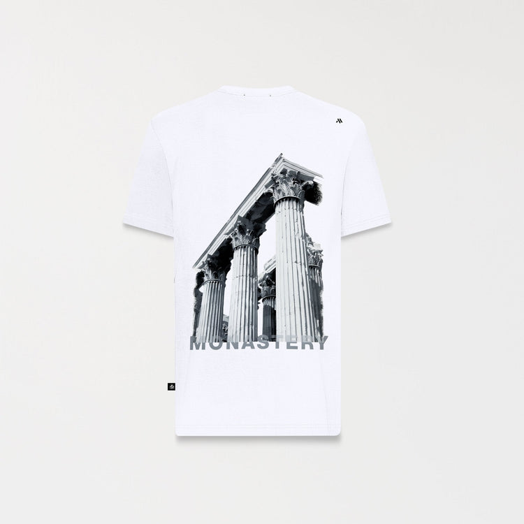Franela Monastery Emporio blanca con estampado de columnas