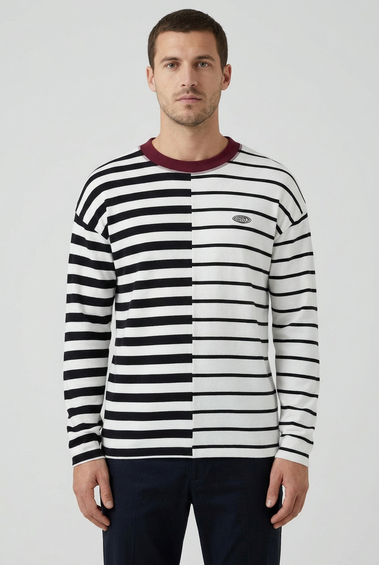 Pull&Bear — Suéter de rayas combinadas con cuello vinotinto