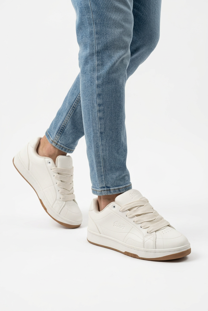Zapatillas blancas con cordones anchos